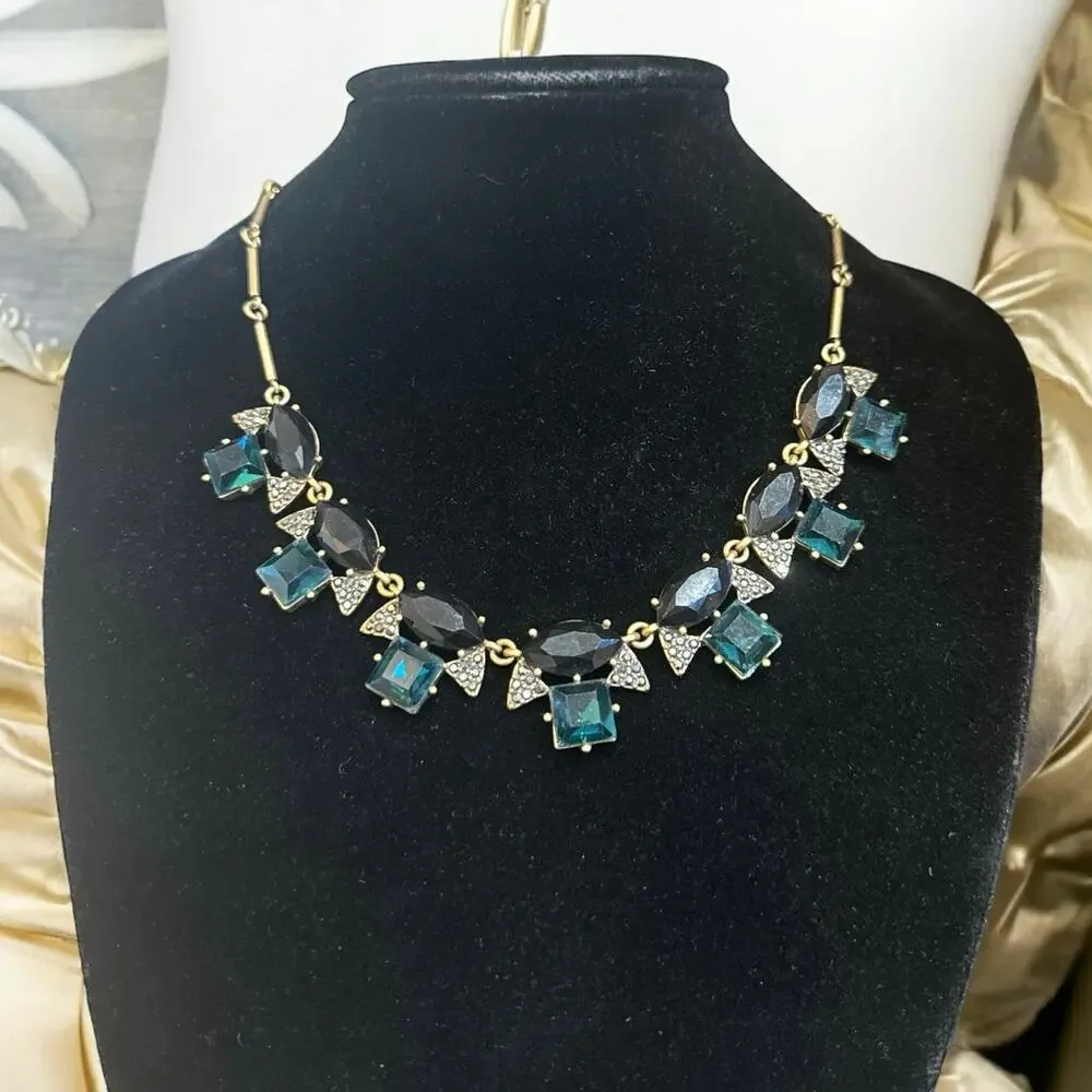 J. Crew Y2K Statement Necklace, Avant-Garde Blue Black Large Rhinestones - Picture 1 of 4